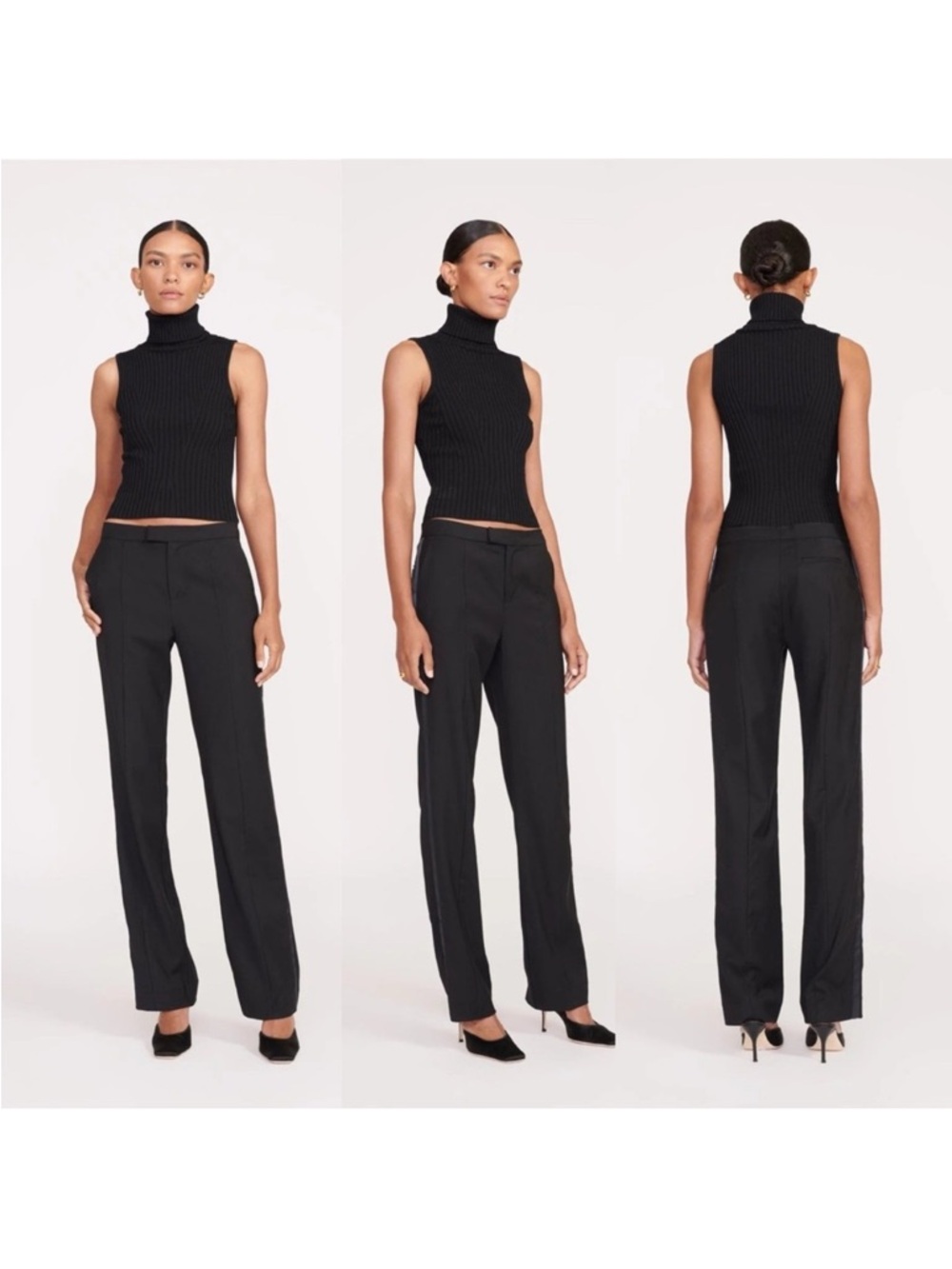 STAUD Carnaby Tuxedo Stripe Straight Leg Black Trousers Pants size 2